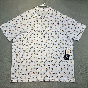 Caddy Cart Golf Polo Mens XL White‎ Macaw Tropical Hawaiian Stretch UPF50 NEW